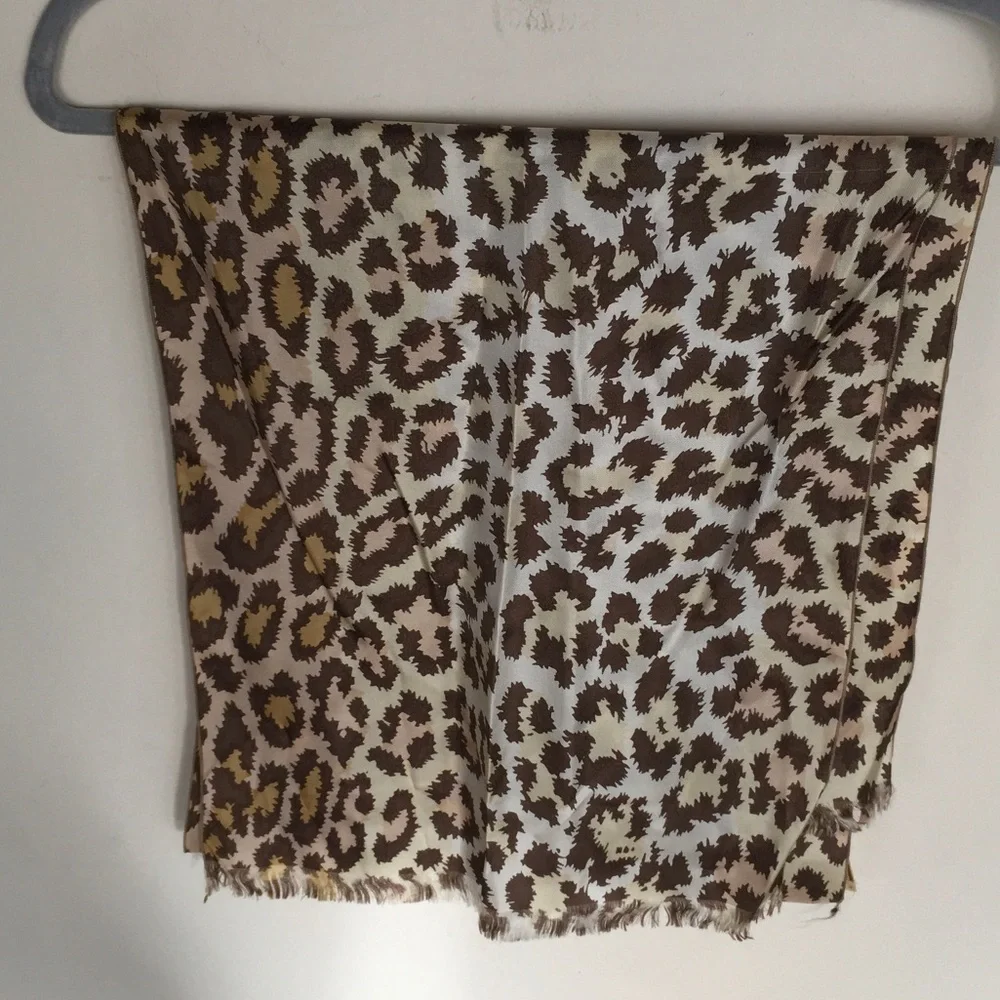 Leopard Print Satin Scarf - Brown & Cream